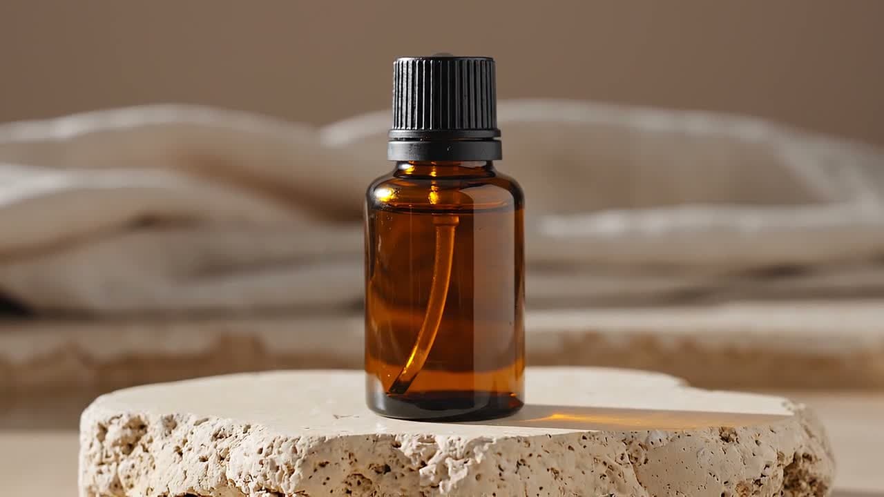 AI-generated skincare product concept: Warm morning light, amber glass and tactile close-ups. A small pause made into a product film.