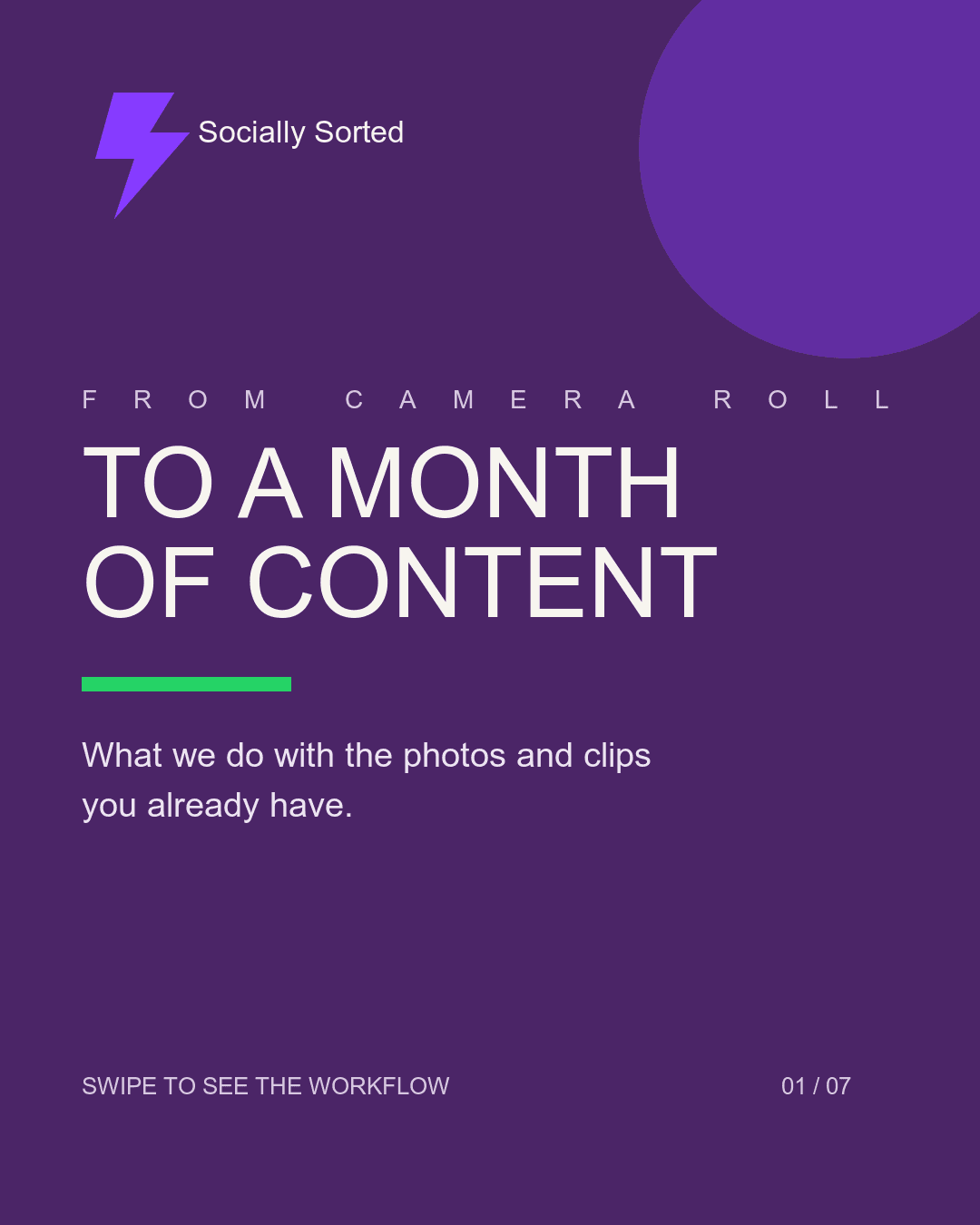Slide 1 of 7: From camera roll to a month of content
