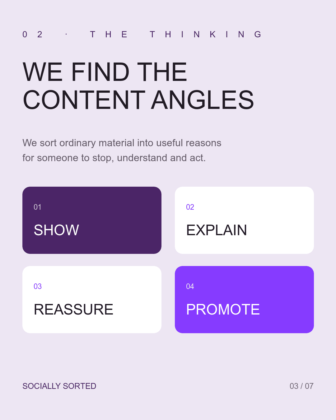 Slide 3 of 7: We find the content angles: product, process, people and place