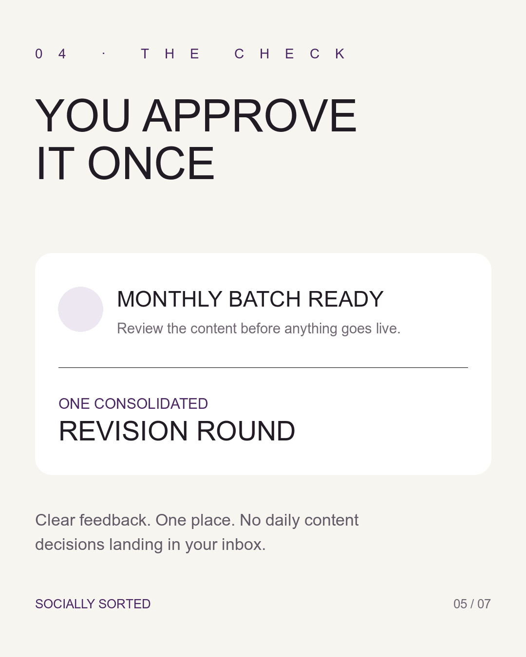 Slide 5 of 7: You approve it once, with one consolidated revision round